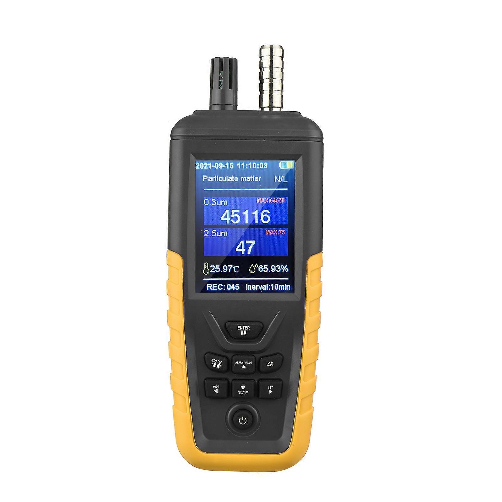Dust Particle Counter 3-Channel 0.3um/ 2.5um/ 10um PM2.5 PM10 Detector with 3.2-inch Backlight TFT Color Screen Rechargeable Air Quality Tester Temper