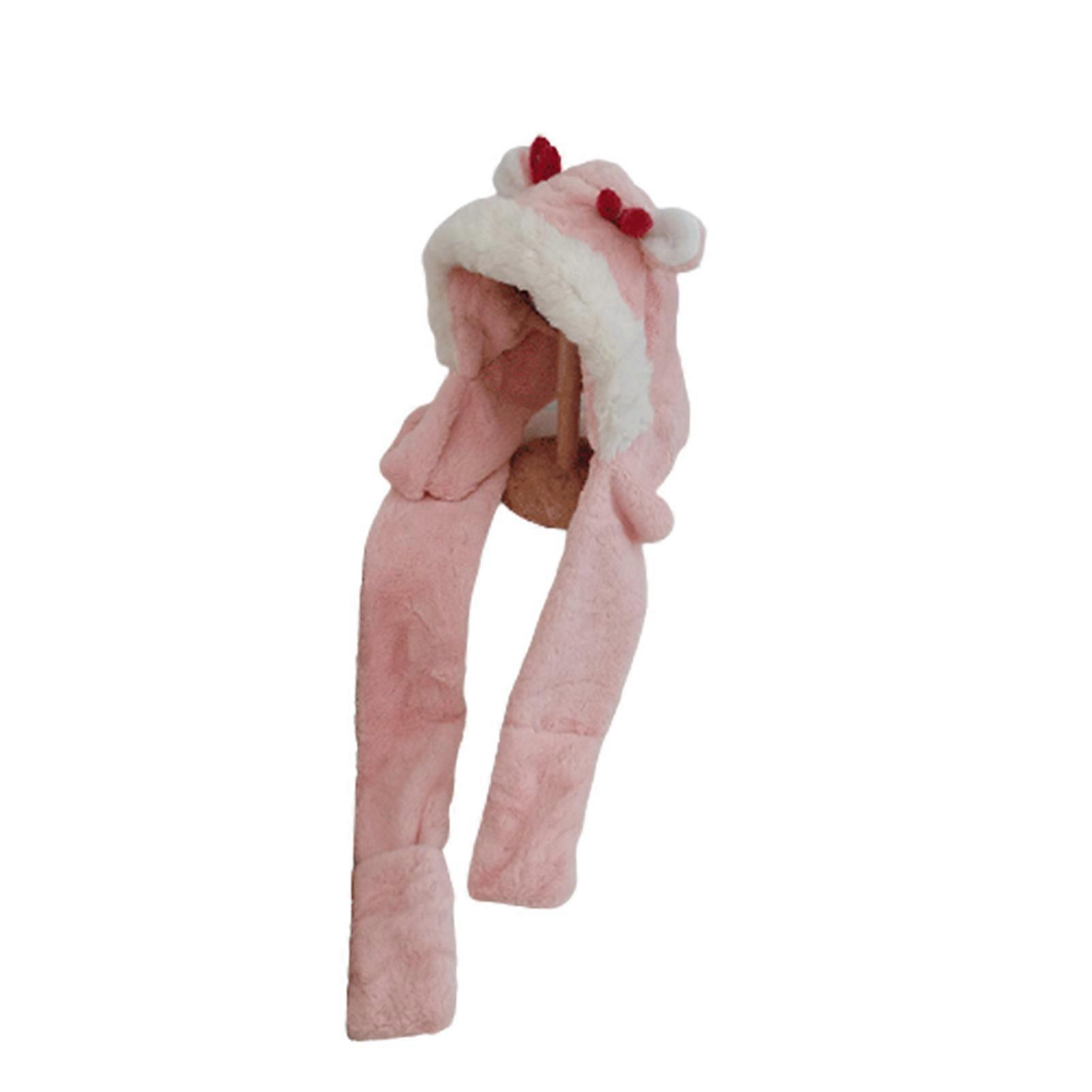 Cartoon Deer & Antler Plush Hooded Scarf 3-in-1 Multi-Functional Design with Hand Pockets Winter