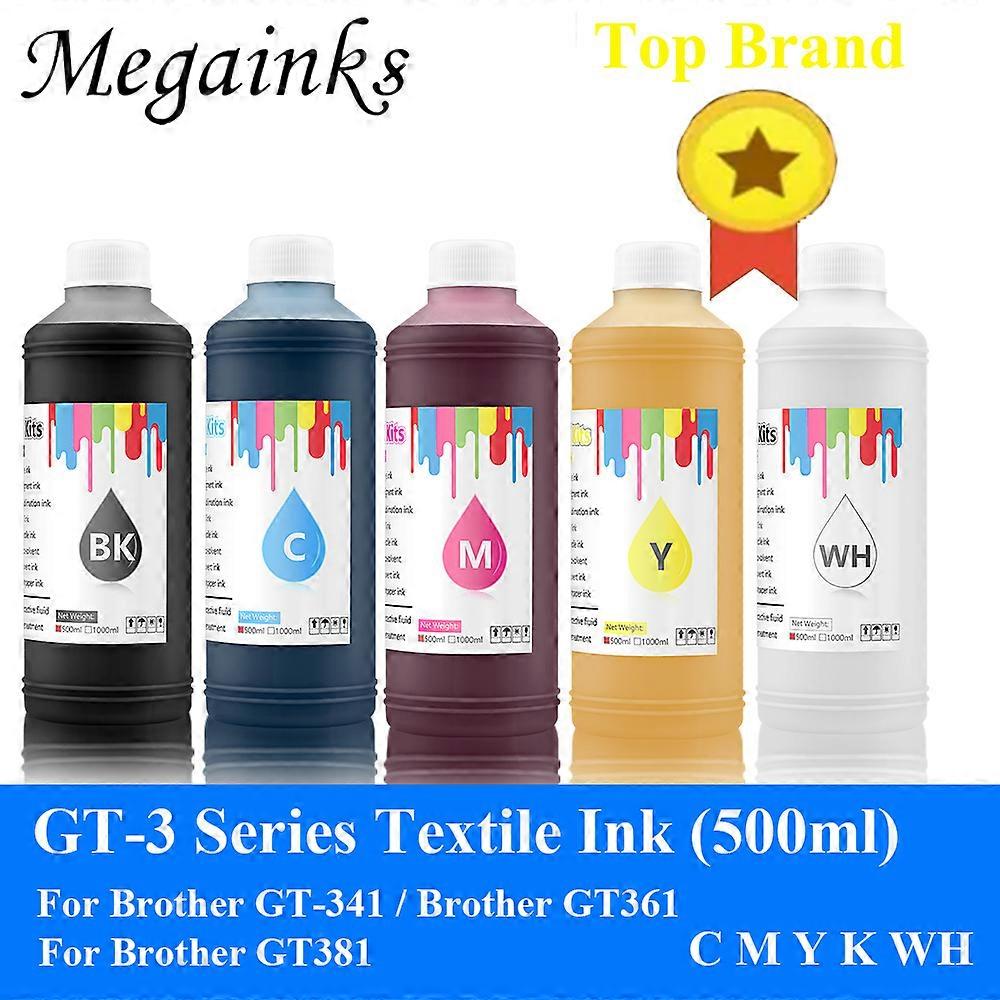 ブラザーGT-3シリーズ用500ml x 5PCS DTGテキスタイルインクGT-341 GT-361 GT-381 GT 341 361 381デジタルインクジェットプリンターBK C M Yホワイト