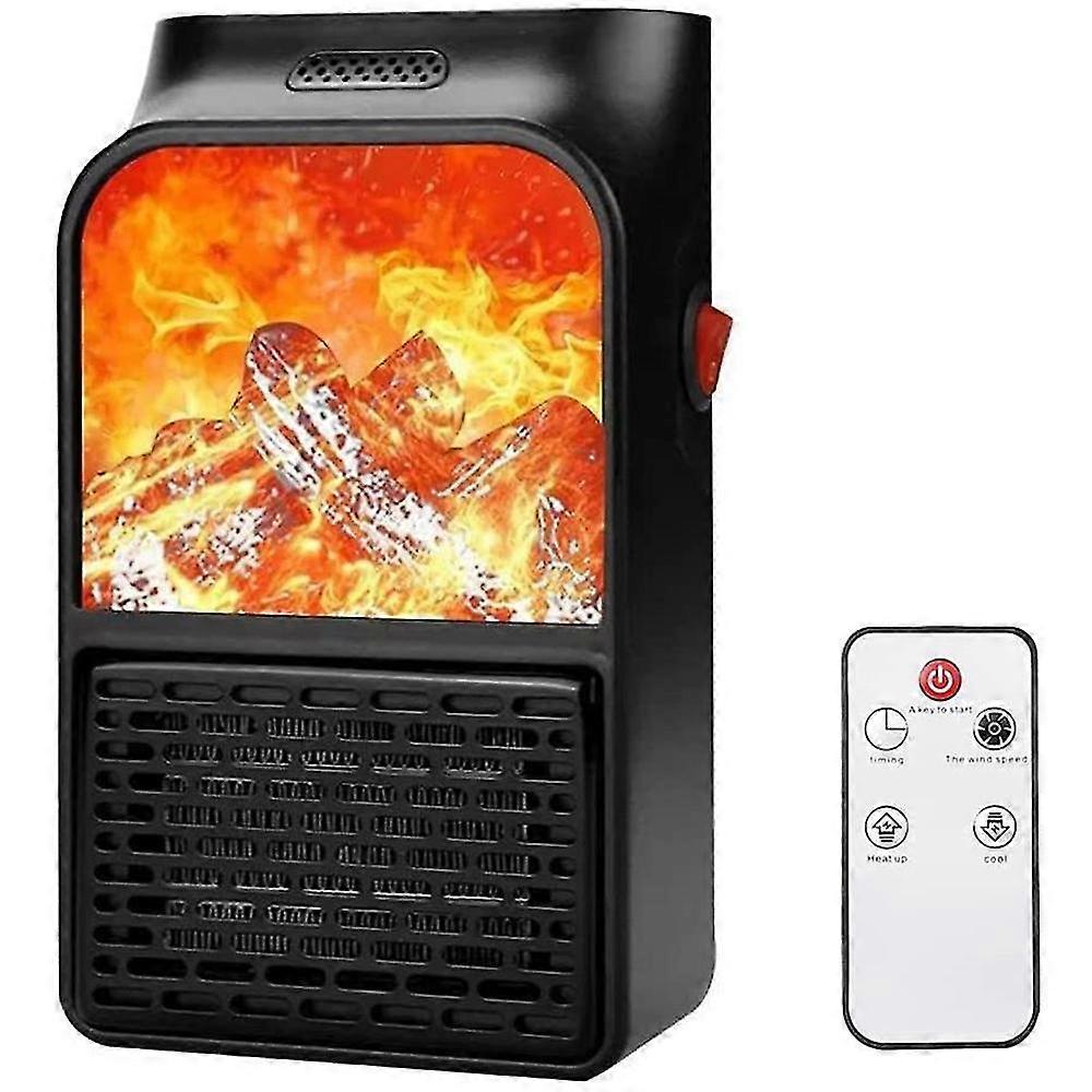 900w Portable Small Plug In Flame Space Heater, Electric Ptc Ceramic Fan Heater With Remote Control, Fast Heating, Low Noise, Overheat Protection