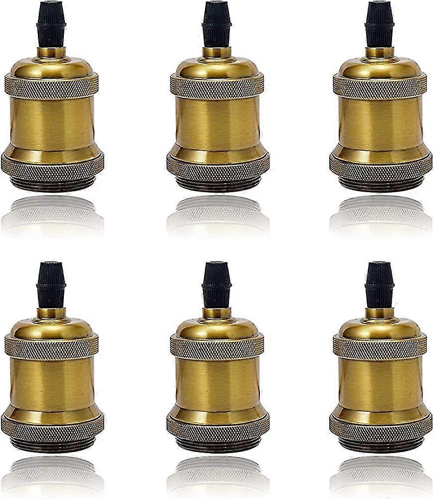 6 Pack E27 Vintage Light Bulb Solid Ceramic Socket Lamp Holder Retro Edison Screw Light Bulb Adapter Socket, Antique Brass