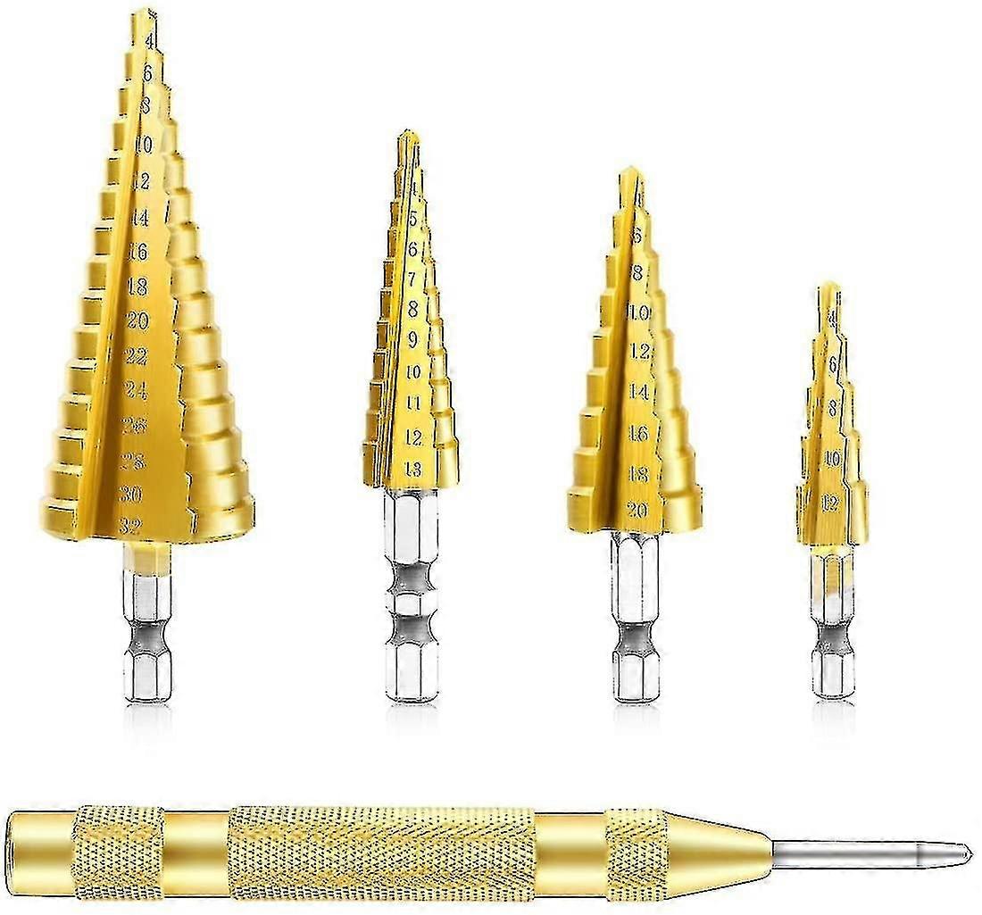 Set Of 4 Pcs Countersunk Drill Bits Steps Scale Shank Hexagon Triangular Taper