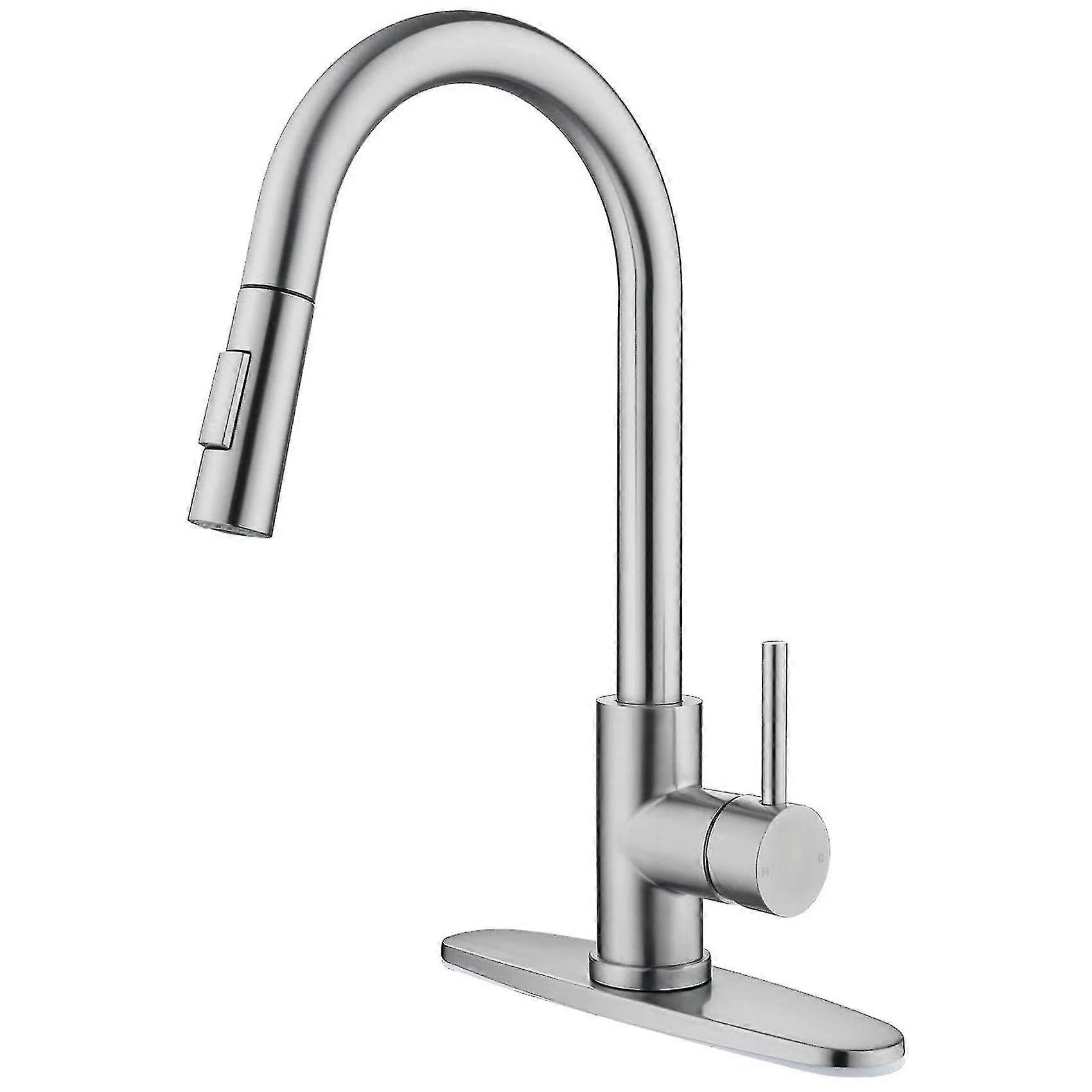 Kitchen Stainless Steel Pull Down Sprayer Faucet With Deck Plate