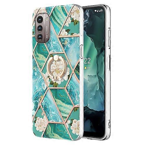For Nokia G21 / G11 Splicing Marble Flower Pattern TPU Ring Holder Case