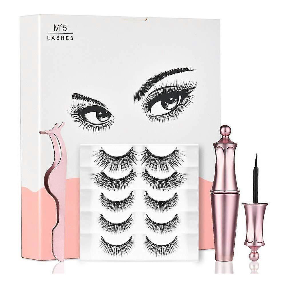 Waterproof Magnetic Eyeliner Kit 5 Pairs Lashes & Tweezers Lashes Set 5.7" X 5.1" X 0.9".