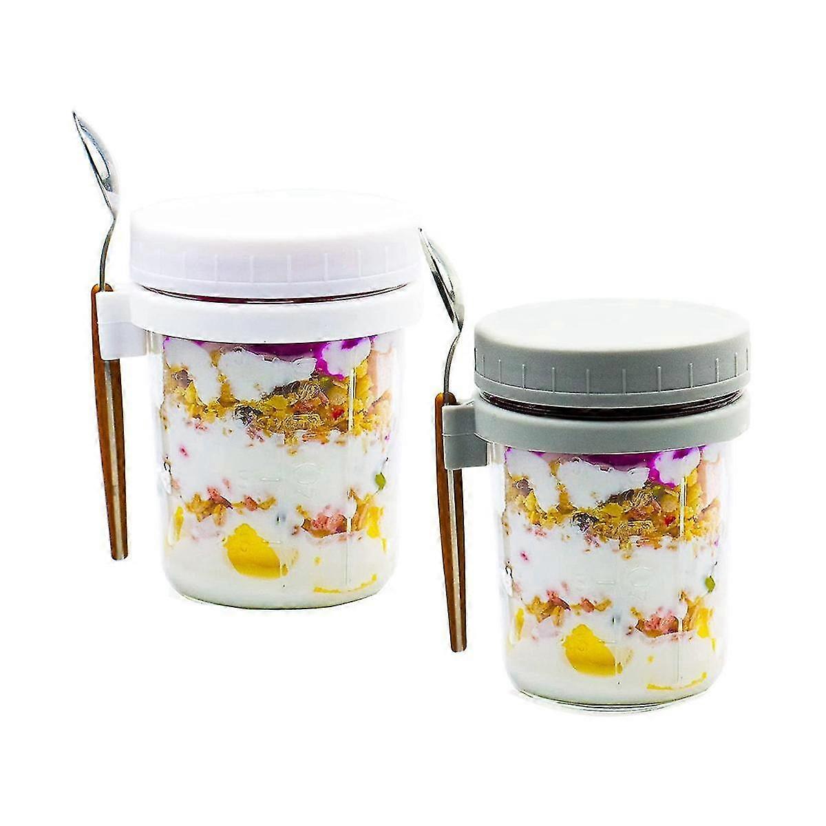 Reusable Overnight Oat Jar, Sealed Storage With Measuring Markers, Spoon For Salads, Yogurt, Oatmea