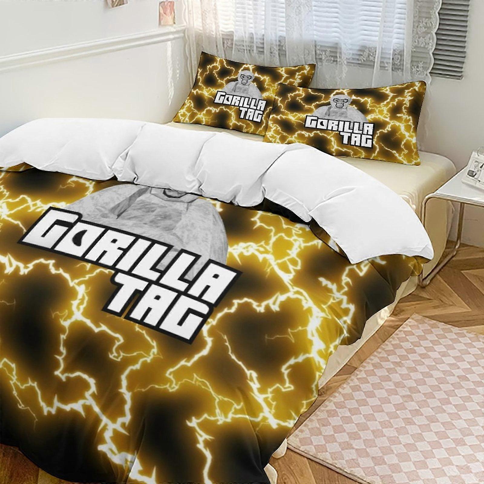 v2093 Prześcieradła Pościel Gra Gorilla Tag Game Gorilla Tag 3-częściowy zestaw pościeli Miękki, ciepły i wygodny zestaw pościeli z 1 poszewką na kołdrę i 2 poszewkami na poduszki