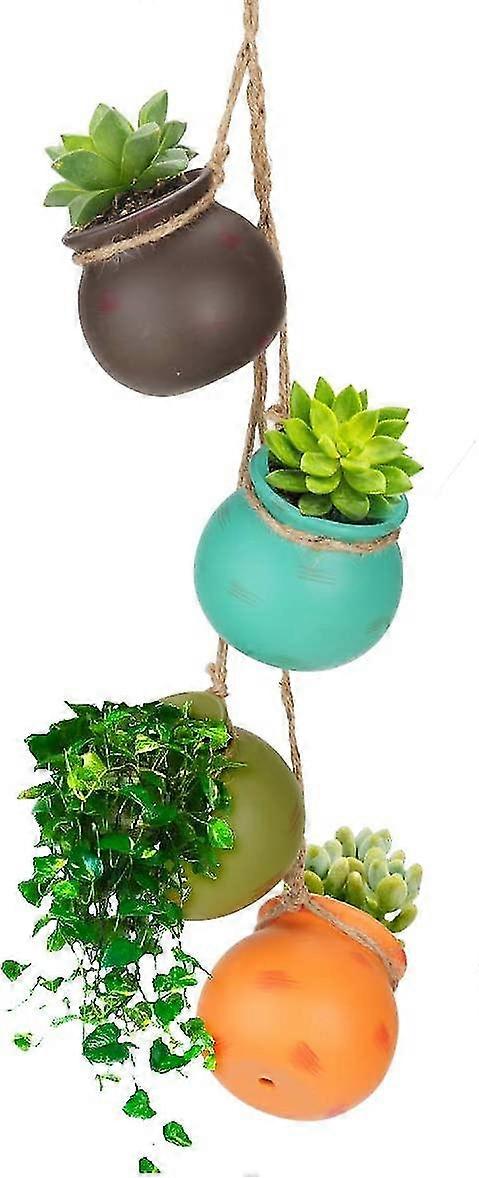 4pcs mini hanging planter, ceramic vase,multicolor,jute rope