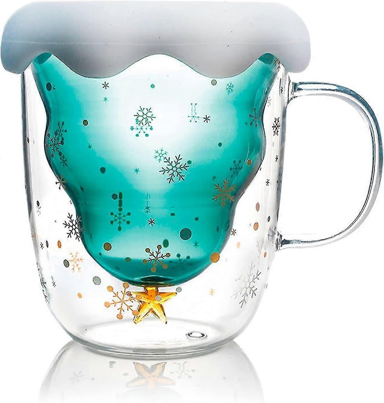 زجاج مشروب ساخن بمقبض ، عزل مزدوج ، هدية عيد ميلاد عيد الميلاد