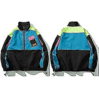 Men Hip Hop Streetwear Jacket Coat Retro Color Block Patchwork Harajuku Jacket Windbreaker Oversized Track Jacket Pocket Autumn High Quality