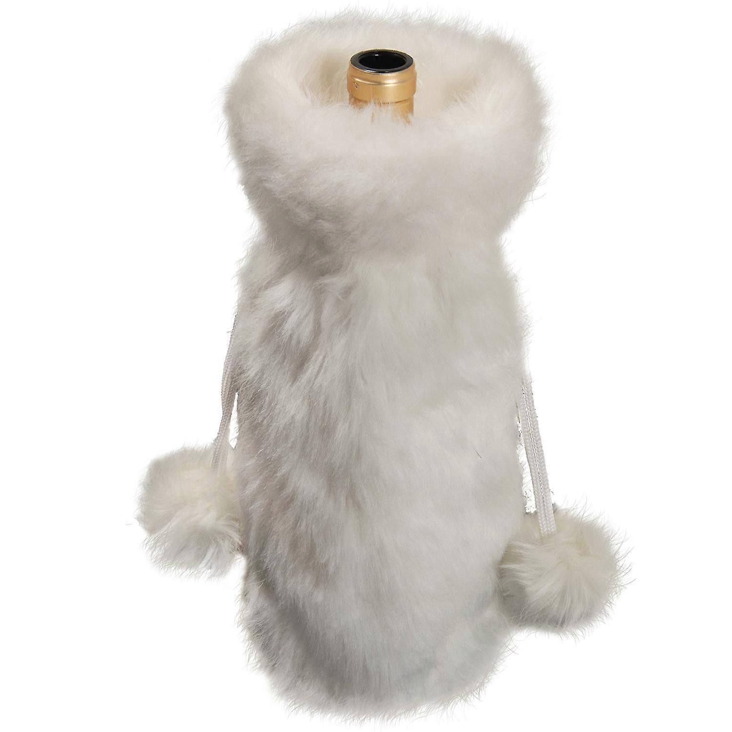 White plush red wine bottle bag Christmas wine bottle cover table setting champagne bottle cover