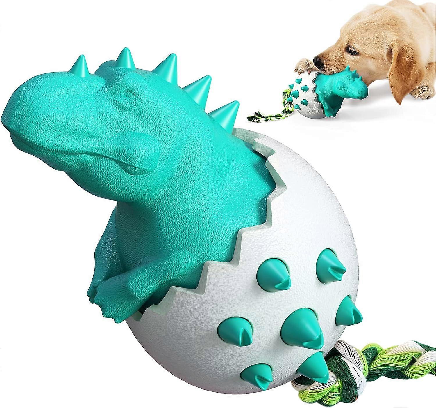 Dog Chew Toys for Aggressive Chewers, Durable Rubber Dog Cleaning Toothbrush Toy,Interactive Dinosaur Breaking Egg Tough Puppy Toys for Small Medium L