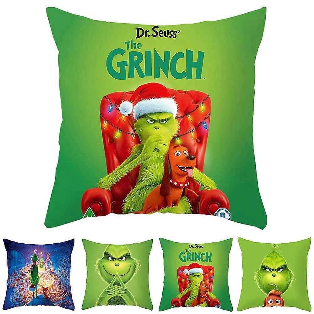 Christmas The Grinch Theme Cushion Cover Throw Green Monster Pillow Case Sofa Decoration