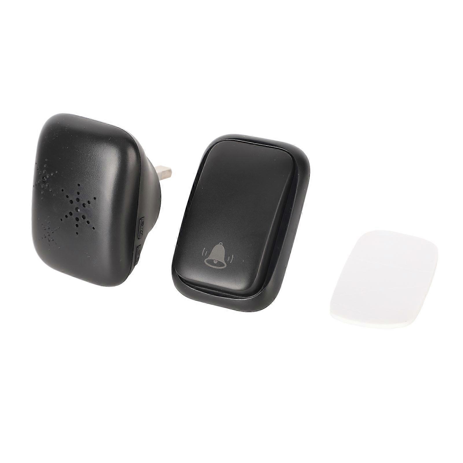 Self-Powered Wireless Black Doorbell No Wiring UK Plug 200 Coverage