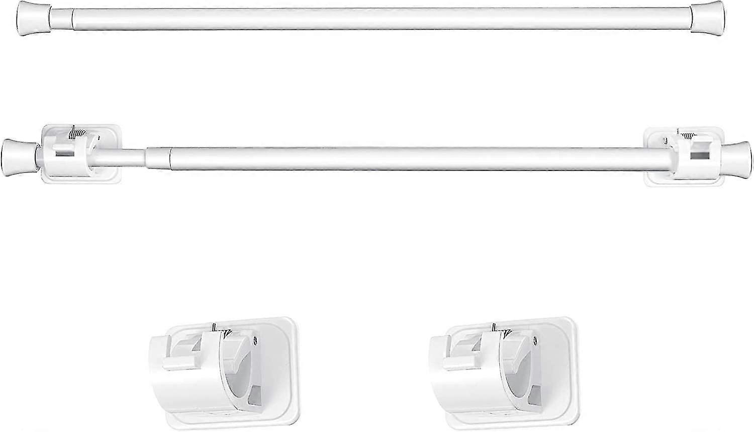 Adjustable Tension Rod Extendable Spring Curtain Rod with Self Adhesive Hook , White, Length 15.7 to 27.5 Inch (2)