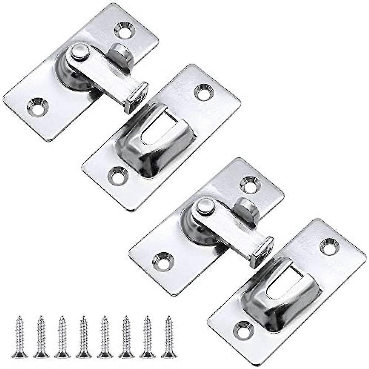 2 Pairs Door Hasp Latch Small 90 Degree Right Angle Buckle Hook Lock Bolt Stainless Steel Lock Sliding Flip Hasp Latch Buckle With Screws For Sliding