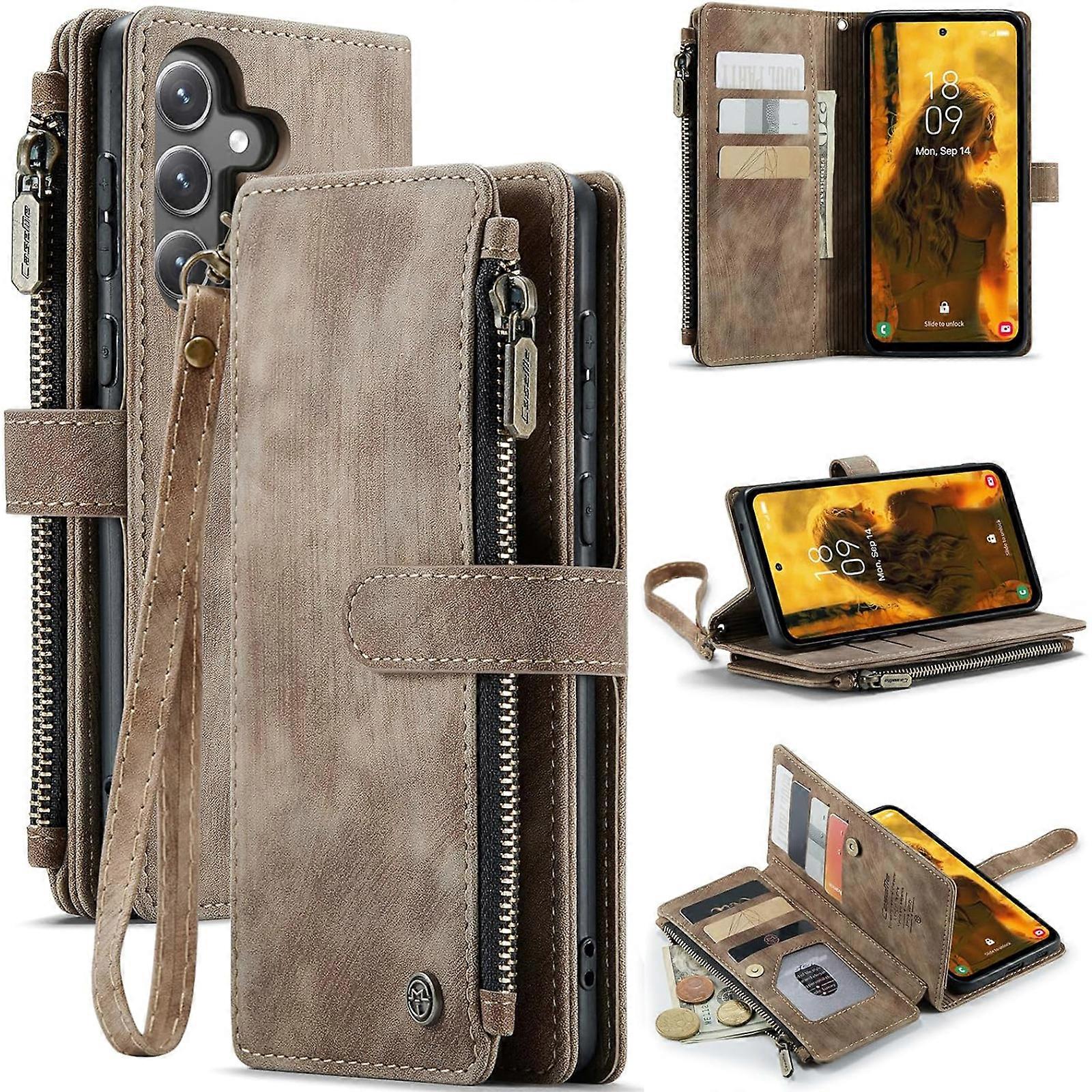 for Samsung Galaxy S24 Plus Wallet Case with Card Holder, Sturdy PU Leather Case for Women Men Magnetic Flip Zipper Wristlet Strap Kickstand Phone Cas