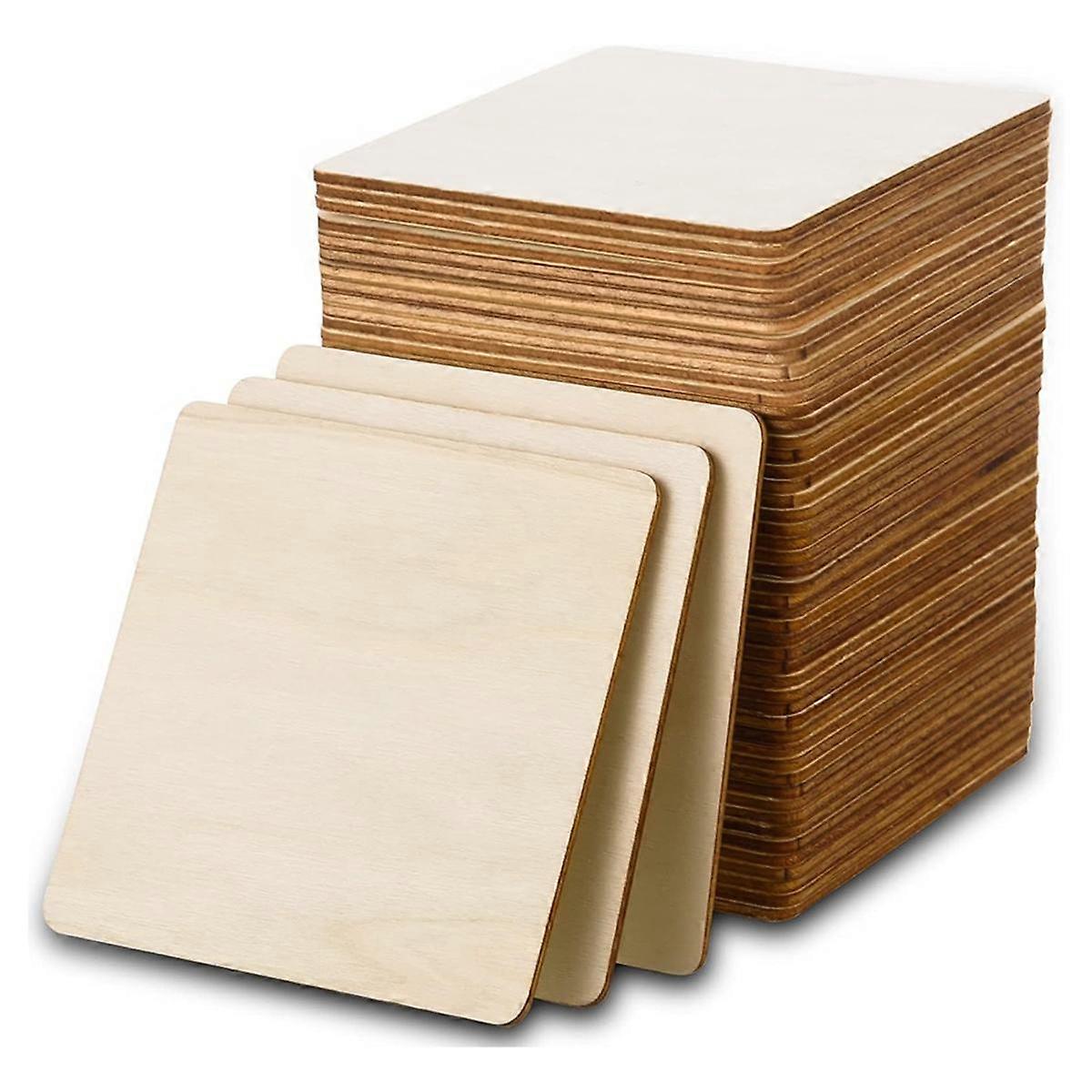 80 Pcs Unfinished Wood Pieces 4x4Inch Blank Wood Squares for DIY Crafts, Painting, Engraving, Holid