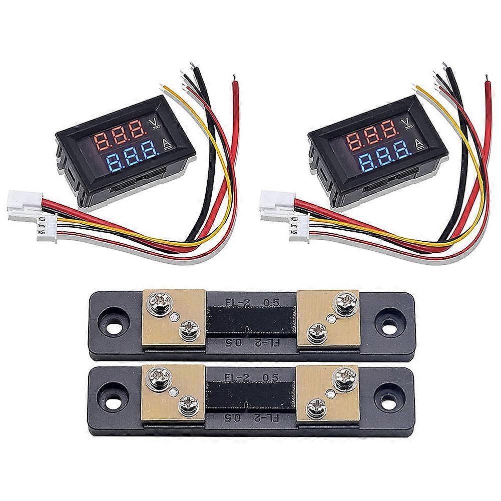 2PCS 0.28Inch Digital Volt Amp Voltmeter Ammeter Meter DC 100V 50A 3 Bits Voltage Current Tester wi