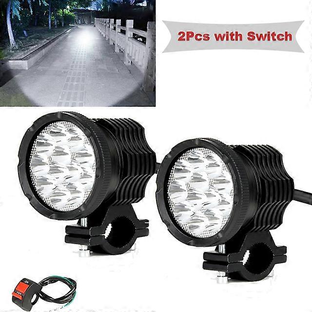 Auxiliary Motorcycle Headlights 12Chips 12-80V Flasher Front Additional Spotlights Led Lights Faros Moto Farol Fog Light Lenses