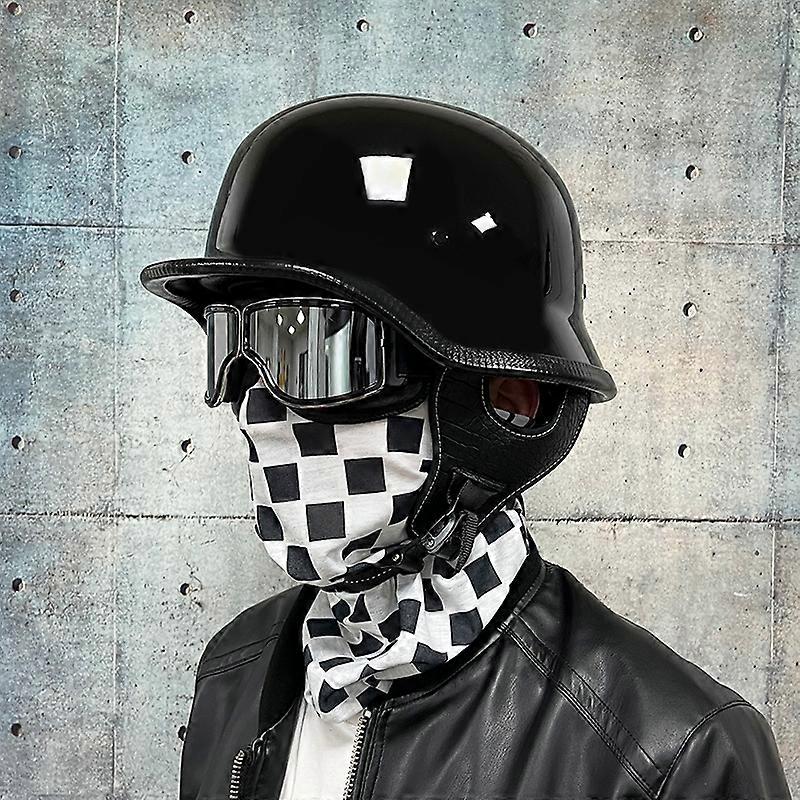 autofurnish bike motorcycle royal enfield german style helmet with goggles CZSBXBHD DOT Approved Helmets Half Shell Cycling Glasses Retro Open Face Motorcycle Helmets, Vintage Thin Skull Cap Helmet, for Moped Bicycle Cruiser Scooter,C,M 57~58CM : Automotive German Leather Half Face Helmet