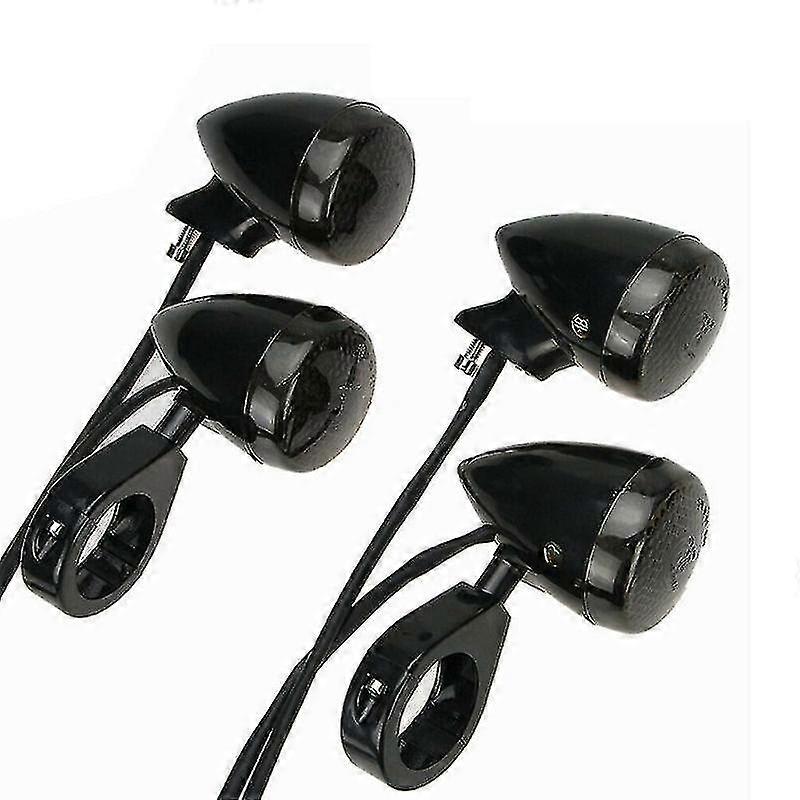 4stk motorcykel LED blinklys til Harley indikatorlamper Krom og sort hus 41mm med forreste baggaffelklemme