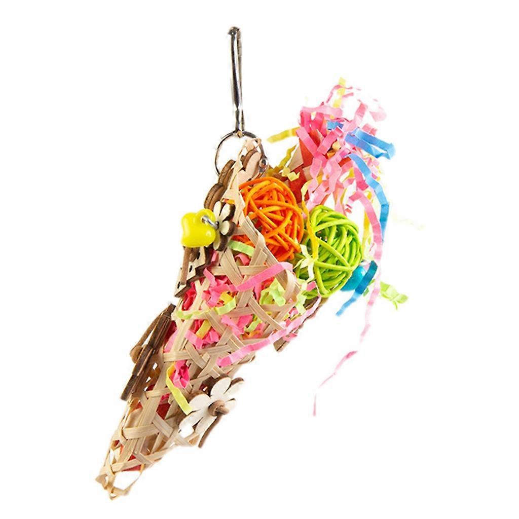 Bird Parakeets Toy Swing Hanging Paper/ Rattan Toy Molar Hanging Toy Colorful