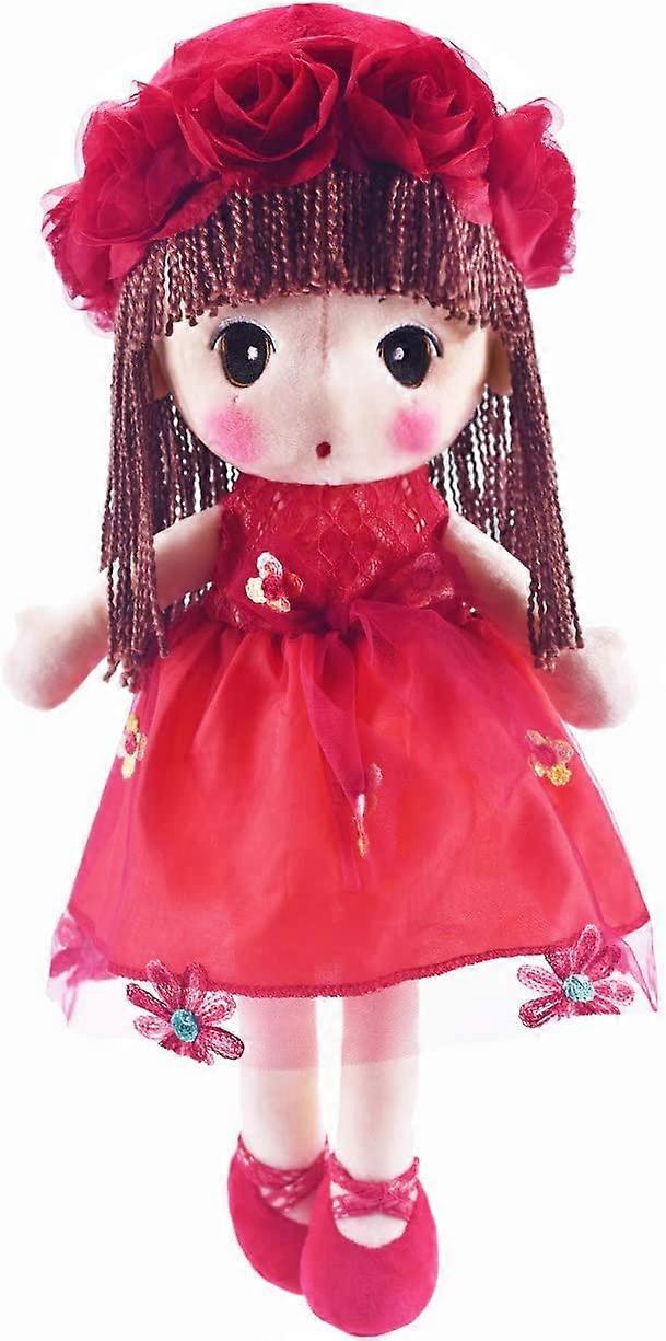 カワイイぬいぐるみソフトフラワーガールぬいぐるみおもちゃ人形ガールズギフト、18インチ(赤)