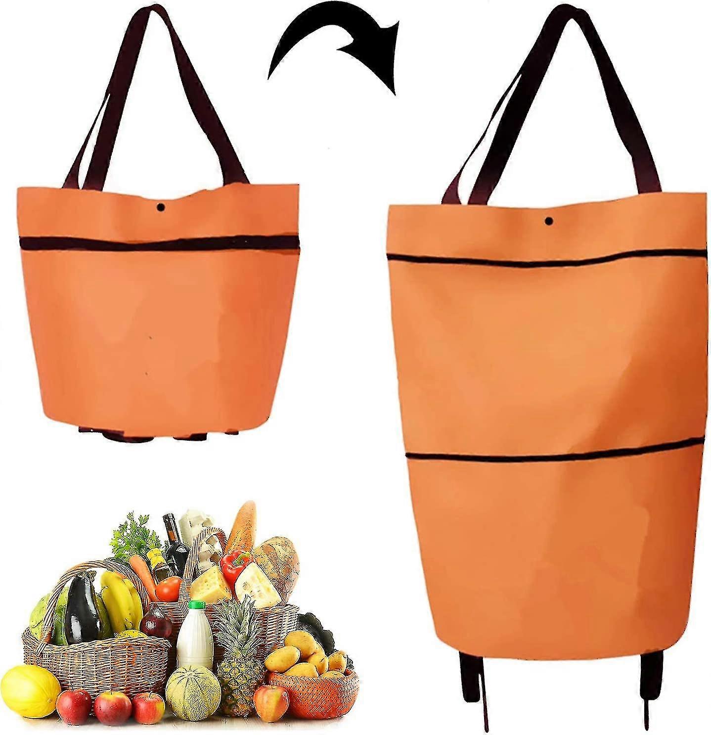 2 In 1 Collapsible Two-stage Zipper Grocery Cart With Wheels Shopping Bag (black)-MXBC