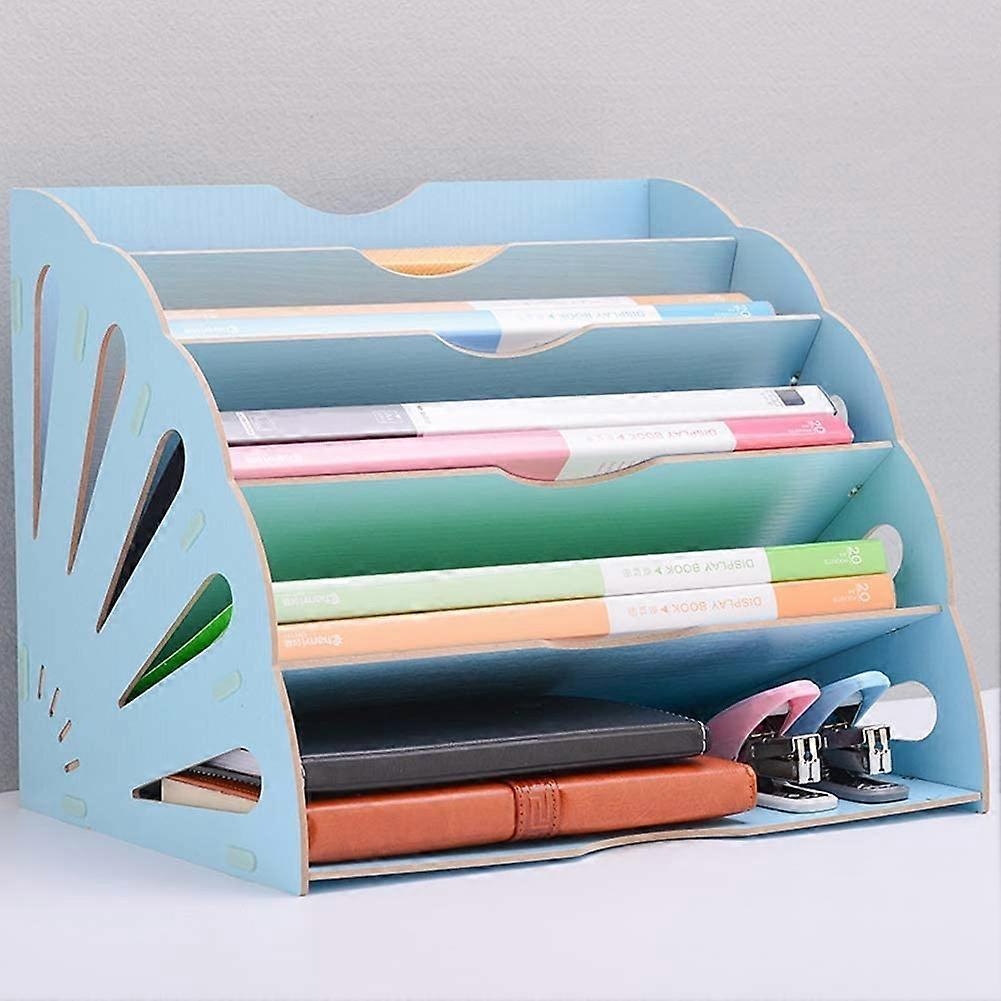 File Racks, Wooden File Organiser Rack, Filing Trays,Wood Office Desk Stationery Expanding, Tray Holder Divider Blue
