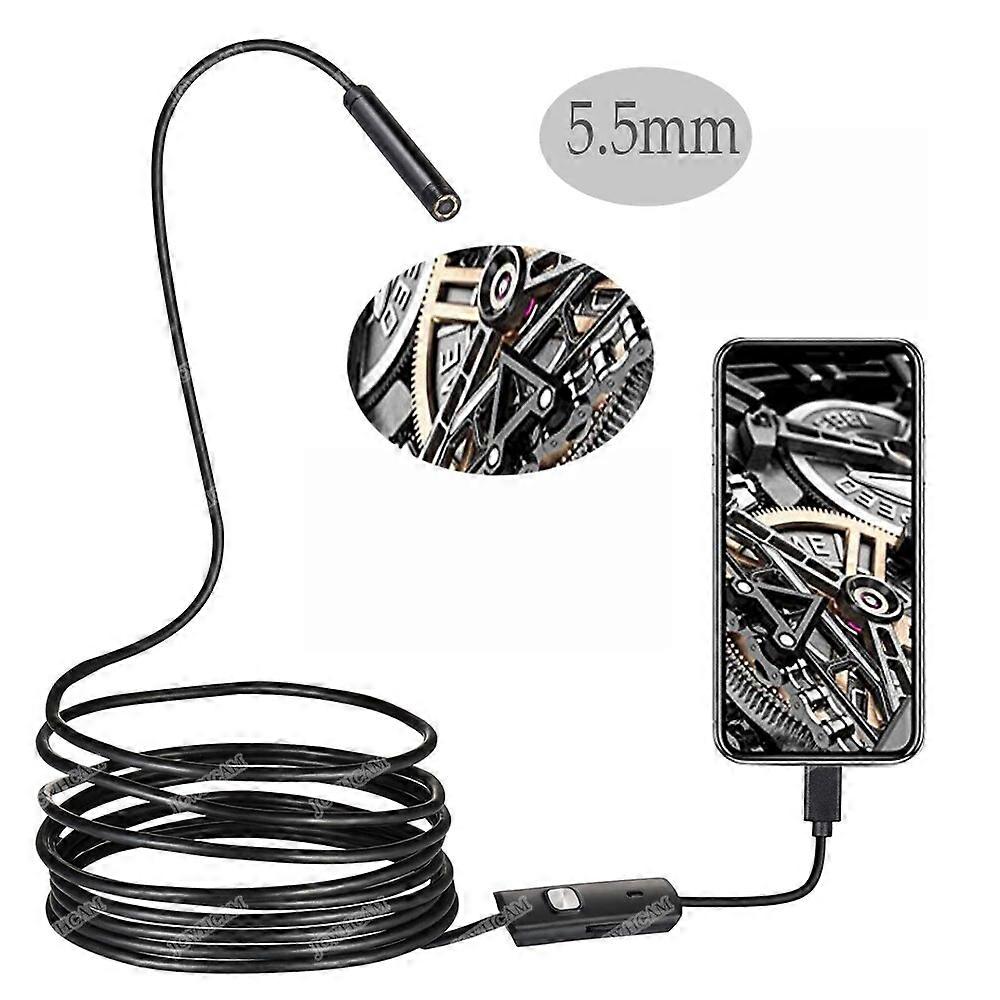 USB Endoscope Camera  5.5MM Lens 1M/2M/5M Semi-Rigid Cable Android  Waterproof Borescopes Mini Camera For PC Android Phone