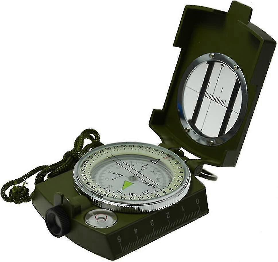 1pc Waterproof Metal Compass Camping Compass Fluorescent Pointer Compass (army Green)