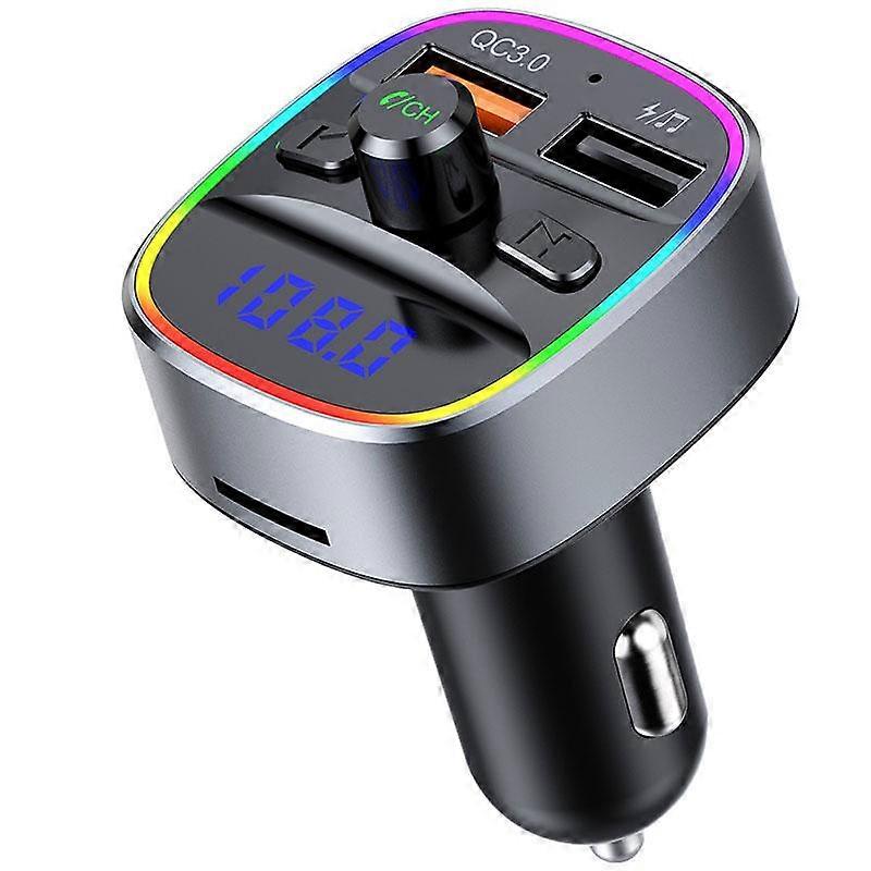 Transmițător FM Bluetooth, adaptor Bluetooth auto, transmițător FM radio auto, încărcător auto, brichetă cu apelare hands-free, 2 porturi USB (5V/2.4A 