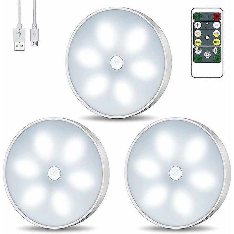 3 Pack USB Rechargeable LED Closet Lights with Touch Control and Remote Dimmable Brightness