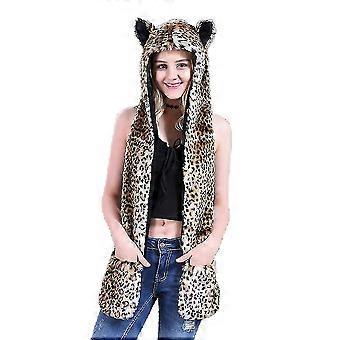 Damen Luxus Winter Einteiler Kapuze Kunstpelz Schal Mütze Mütze Fäustlinge Geschenke-e