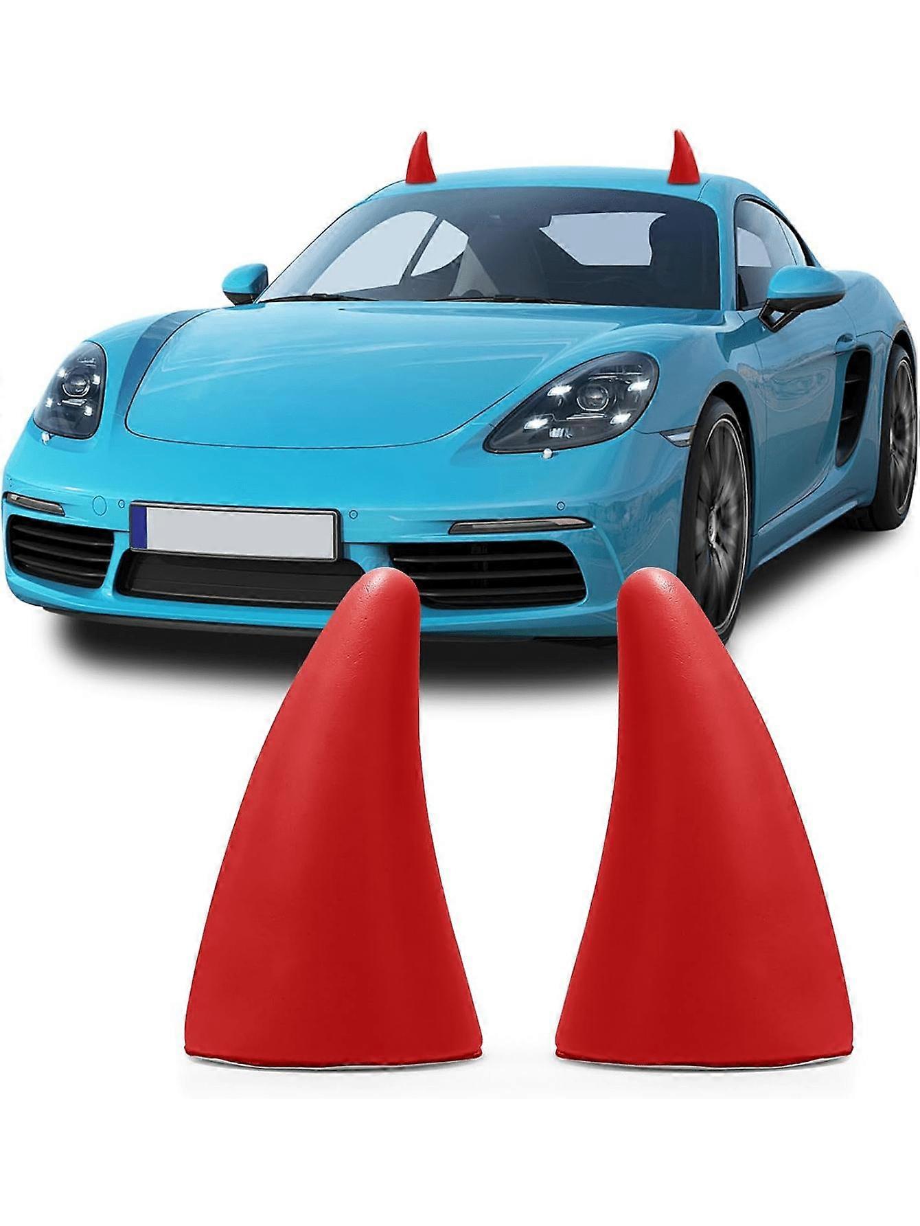 3D Demon Horns Car Sticker (Easy To Locate Car In Parking Lot), Halloween Car Roof Decorative Elastic Foam Bull Horns (Classic Red)
