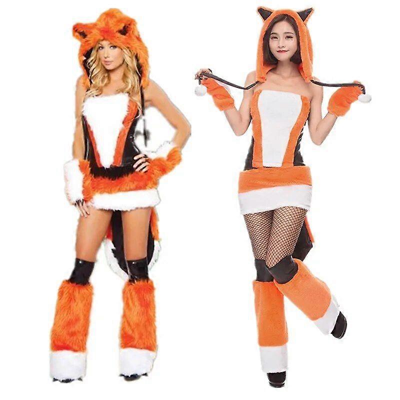 ハロウィーンセクシーフォックスパフォーマンスコスチュームNigtholclubパーティーラグジュアリーファーリーかわいい動物コスプレファンタジアドレス
