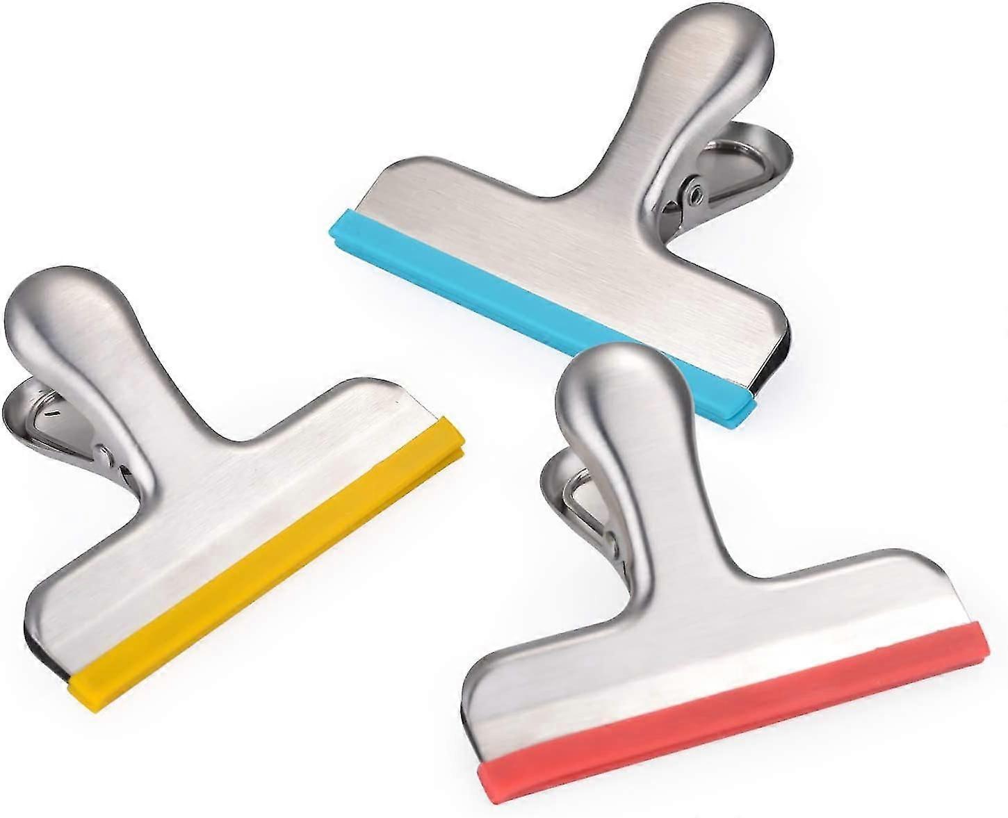 3 Pa p Bag Clips Covered With Silicone - No More Edges - Color Coded With 3 Different Colors Perfect For Food Bags - Air Tight Seal, Heavy