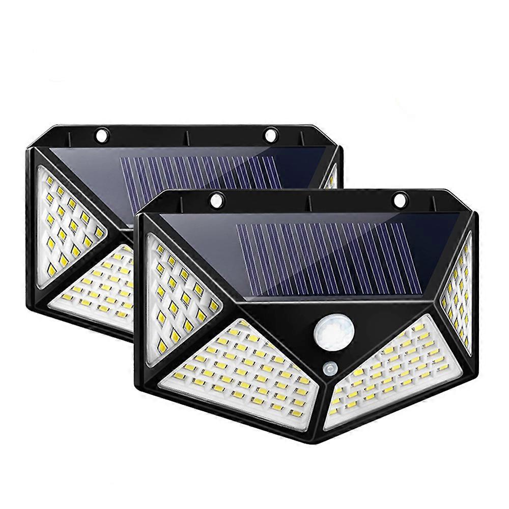 2パック100LEDソーラー屋外ウォールライト、ガーデン&パティオ用ブラック