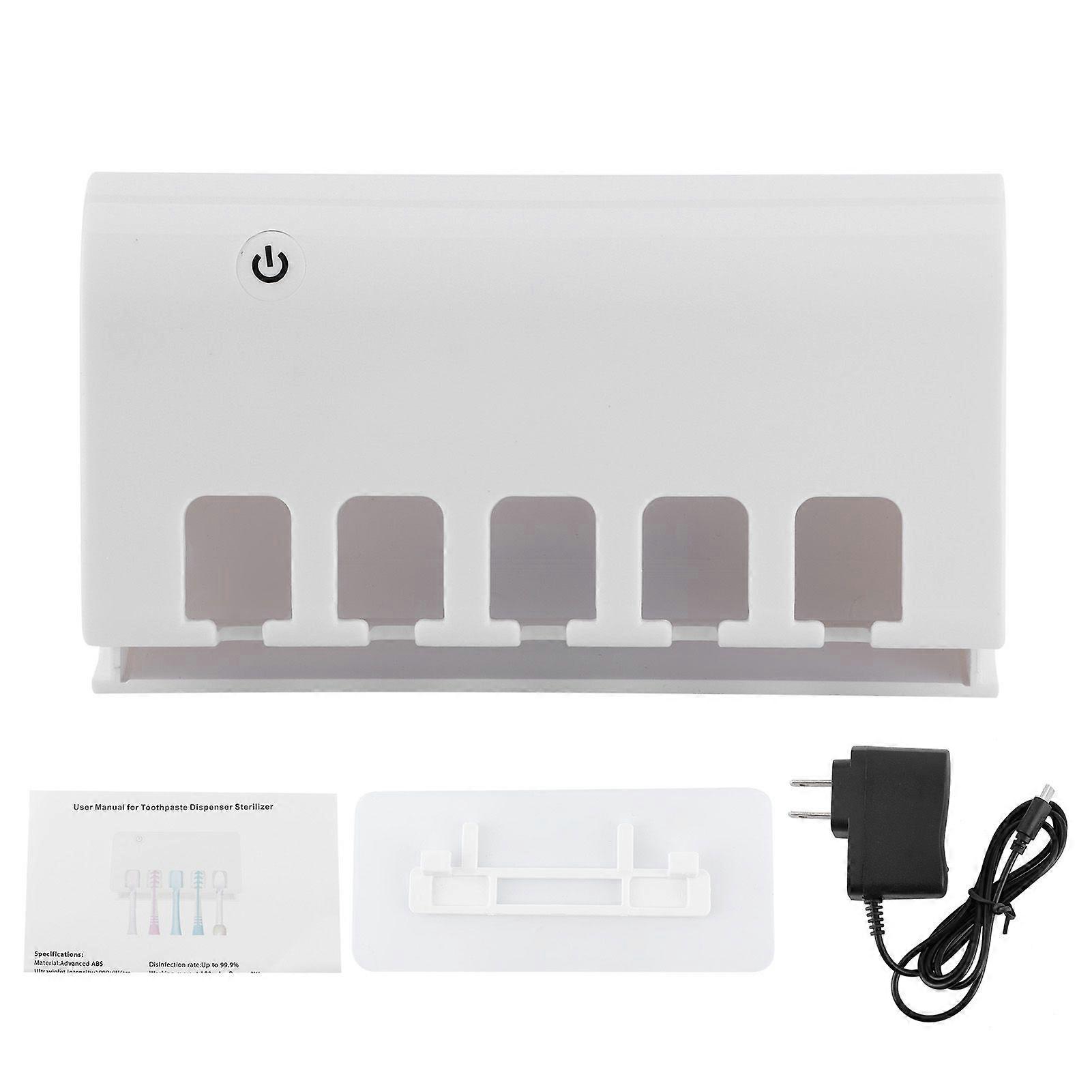 White Wall-Mounted Universal 5-Holes Ultraviolet Toothbrush Cleaning Rack US Plug 110-240V