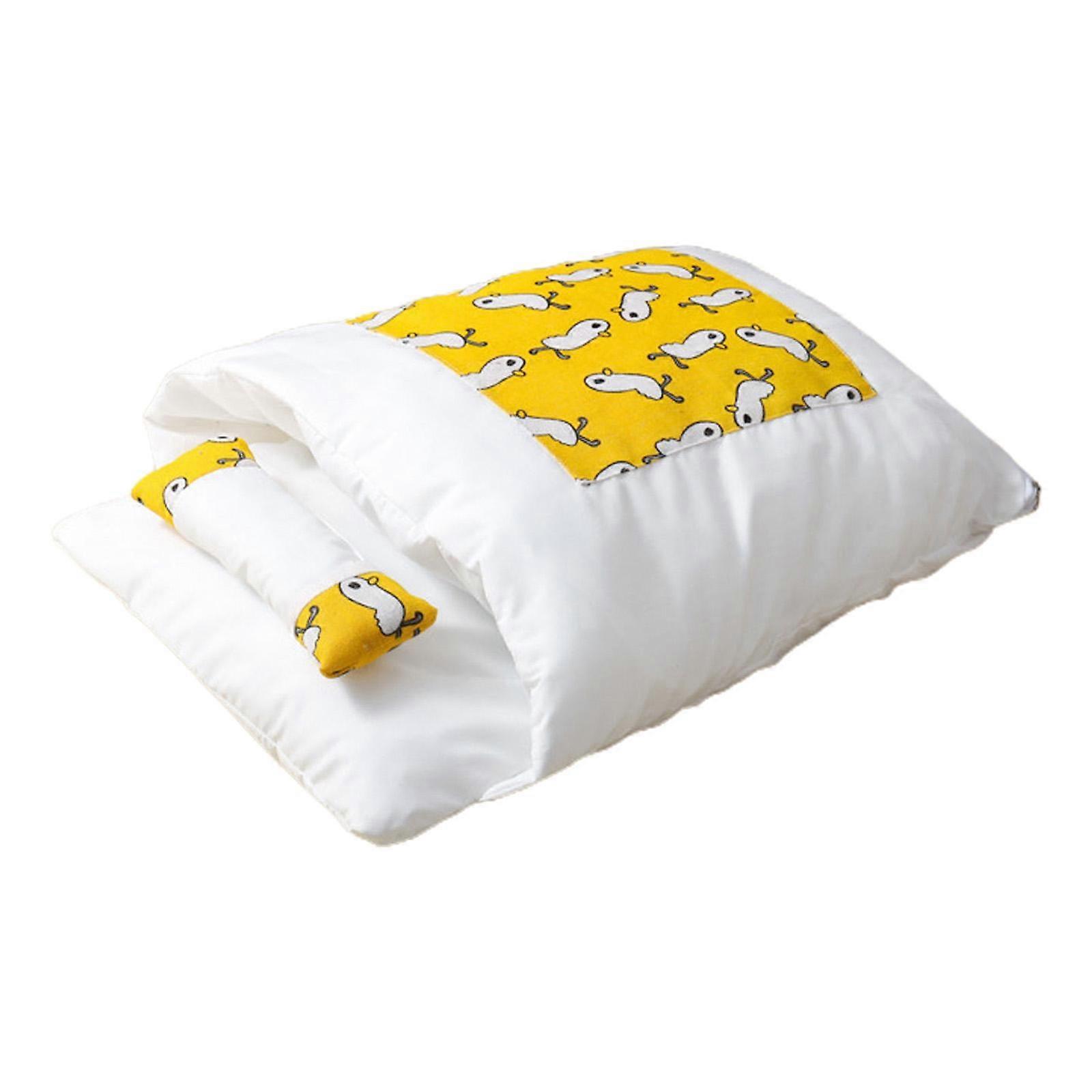Cat Cave Bed Sleeping Cuddle Bag pour petit chien Nid auto-chauffant Coussin couvert apaisant et confortable avec oreiller mignon Jaune S