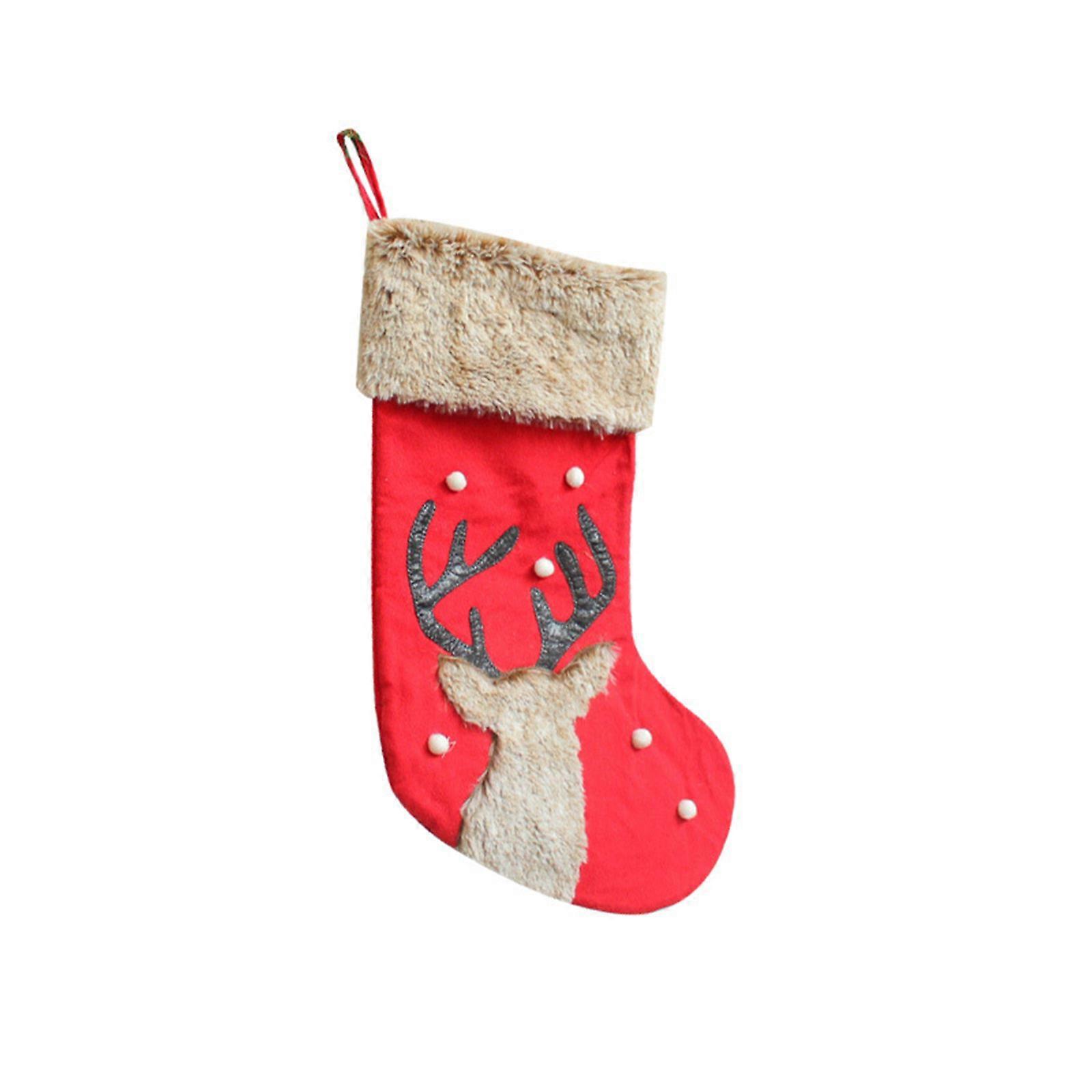 Christmas Stocking Plush Deer for Head Xmas Tree Hanging Pendant Ornament Accessory for Xmas New Year Festival Party Dec  Red