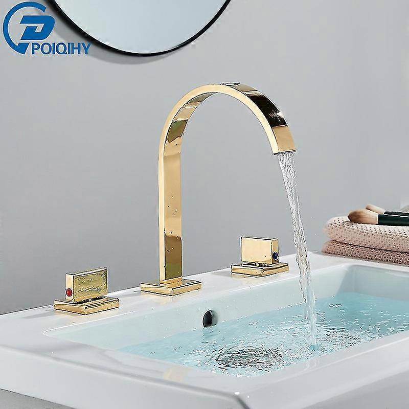 Robinet de lavabo de salle de bain doré noir Robinet d’eau chaude et froide Mélangeurs à double poignée répandus Robinet Robinet de baignoire à montage sur pont