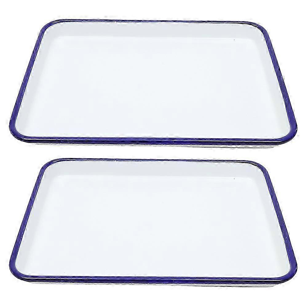2Pcs Rectangular Enamel Baking Pan Pie Baking Pan Food Baking Pan Kitchen Multi-functional Baking Pan