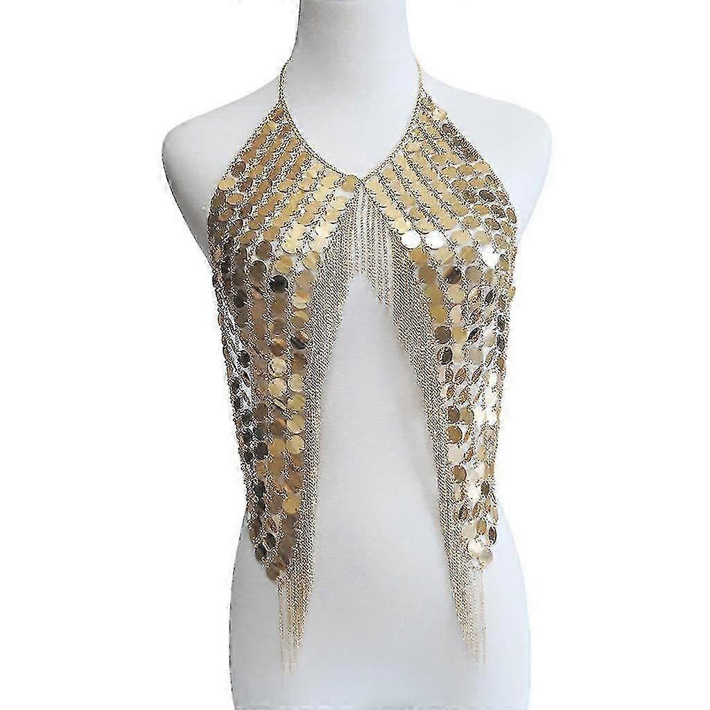 Exaggerated Womens Sequins Bra Chain Chest Body Jewelry Handmade Body Chains f26