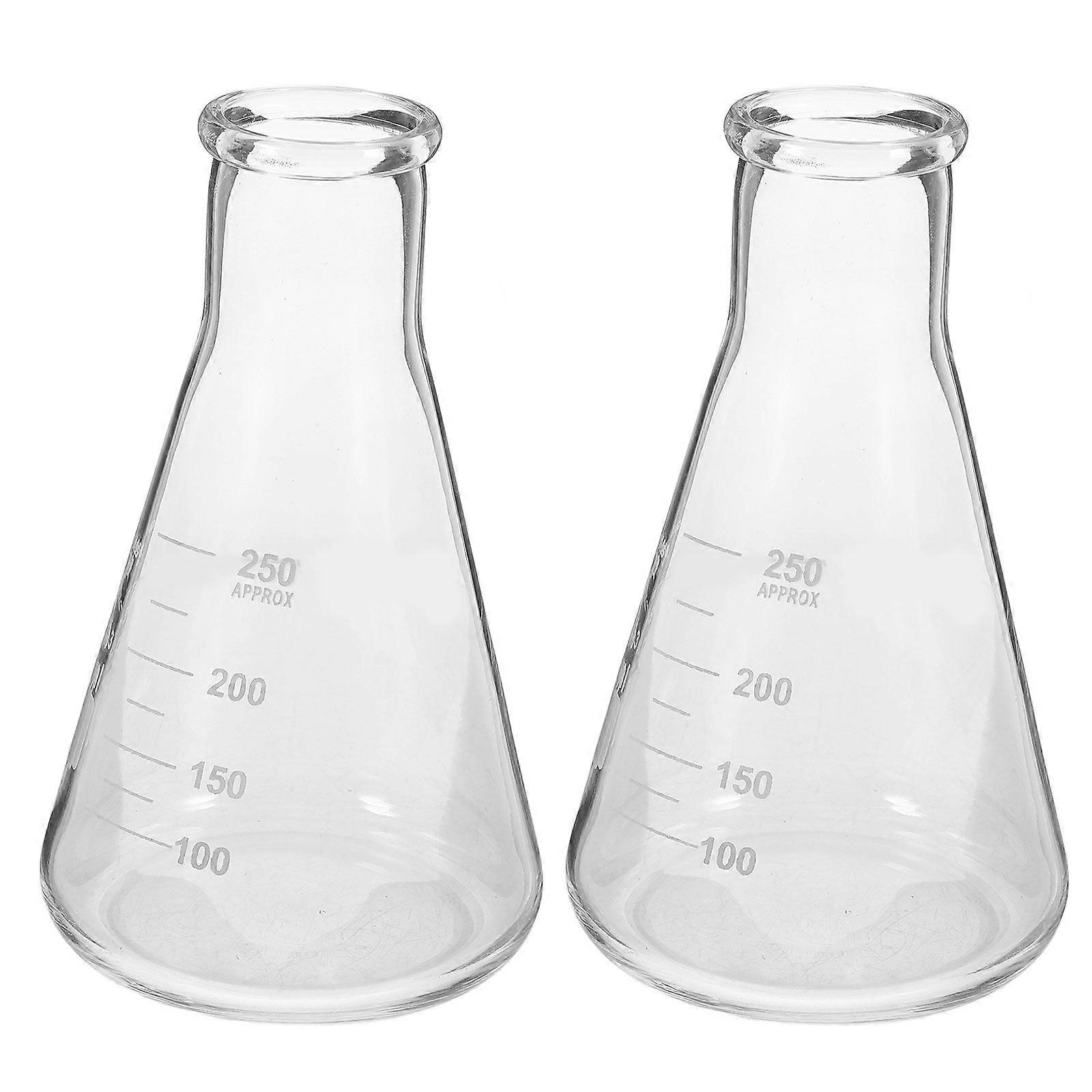 2pcs Simple Erlenmeyer Flasks Sturdy Glass Flasks Practical Thickened Flasks