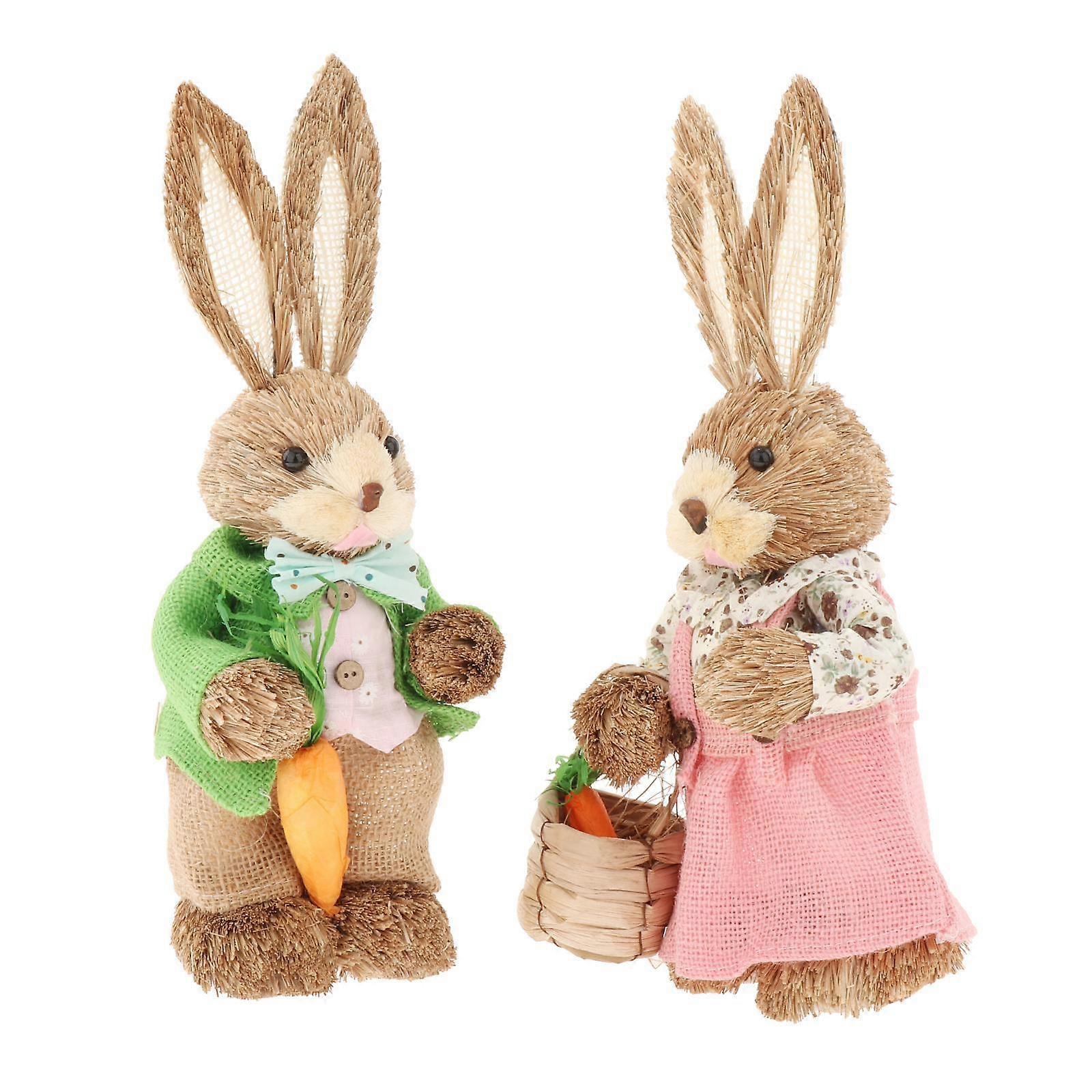 Easter Straw Bunny 35cm Easter Theme Art Crafts Artificial Bunny Statues for