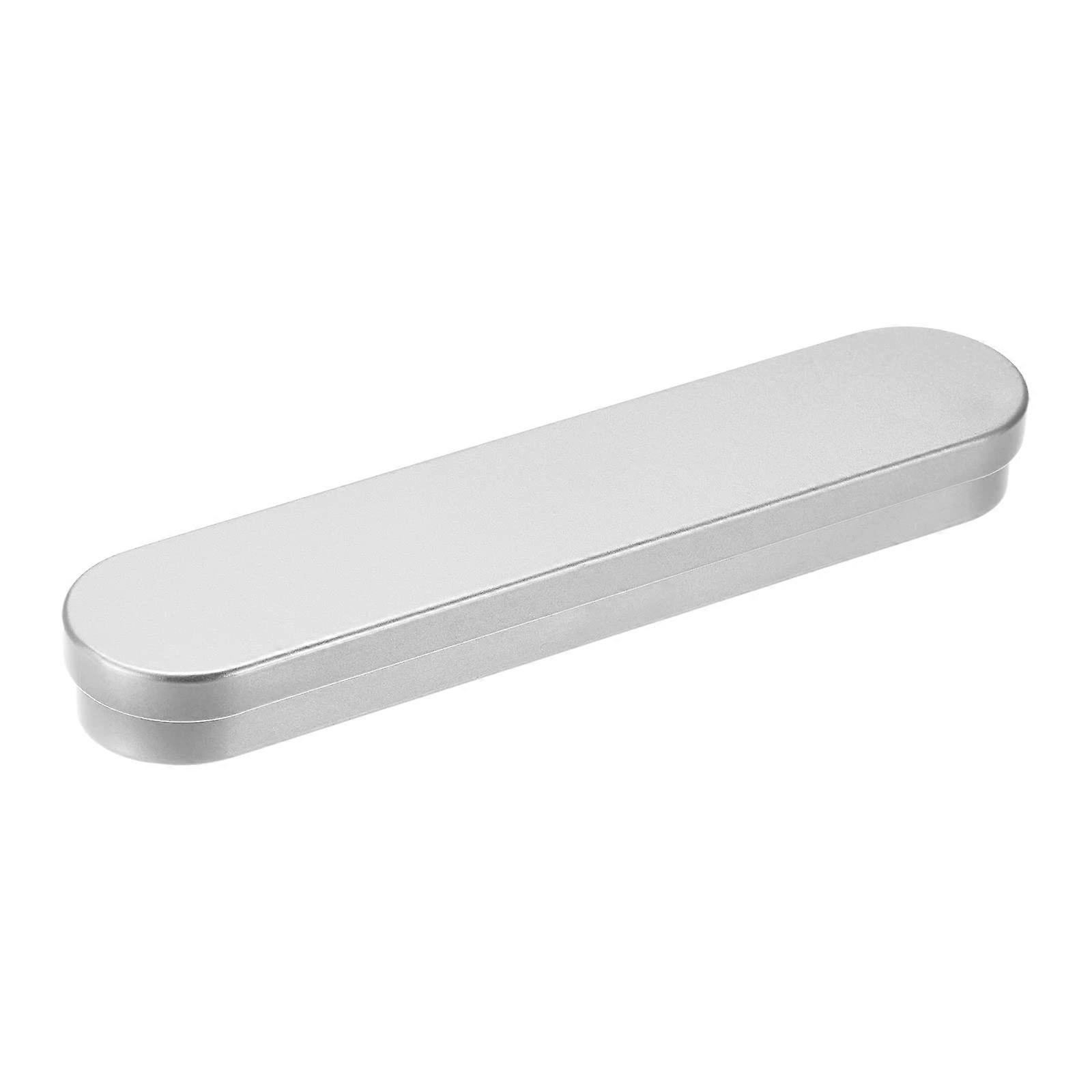 Metal Tin Box Home Organizer Set of 2, Silver Tone, 6.89 x 1.5 x 0.79 Inches, Durable Storage Solution for Home and Office
