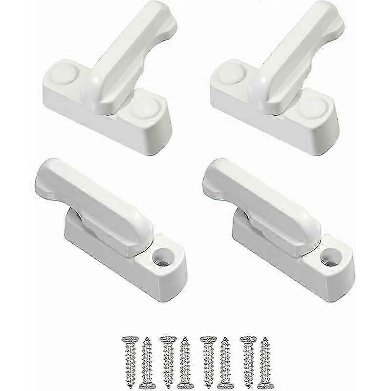 4Pcs Security Locks, Window Rotation Limiter with Screws, White Window Latches, Sash Blocker Jammer Locks for Various Door and Window and Home Securit