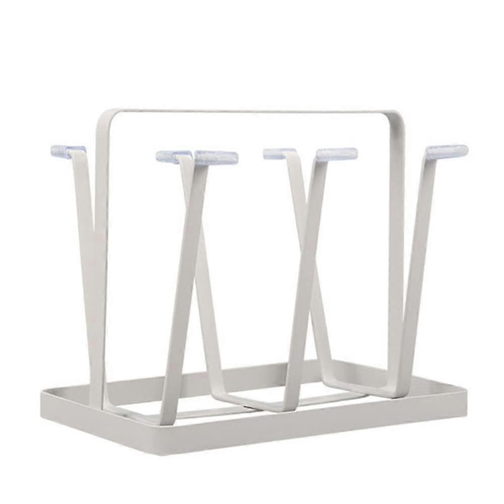 Metal 6 Cup Mug Drying Rack with Silicone Protective Hooks, Non-Slip Bottle Holder Tree for Glasses and Mugs, White